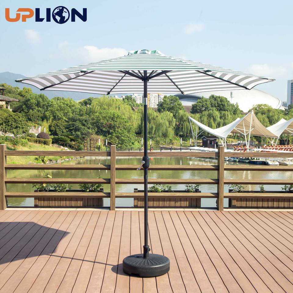 Uplion 10FT Round Stripe Patio Umbrella Outdoor Market Table Umbrella Sunshade Garden Umbrella Waterproof Parasol