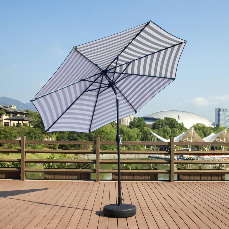 Uplion 10FT Round Stripe Patio Umbrella Outdoor Market Table Umbrella Sunshade Garden Umbrella Waterproof Parasol