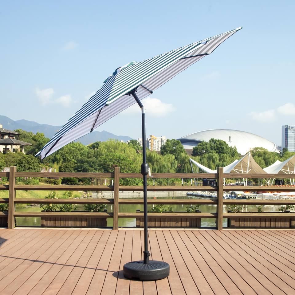 Uplion 10FT Round Stripe Patio Umbrella Outdoor Market Table Umbrella Sunshade Garden Umbrella Waterproof Parasol