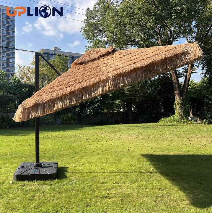Uplion Luxury Garden Aluminum Big Size Parasol Waterproof Cantilever Patio Umbrella Paddy Straw Roma Umbrella for Hotel Outdoor