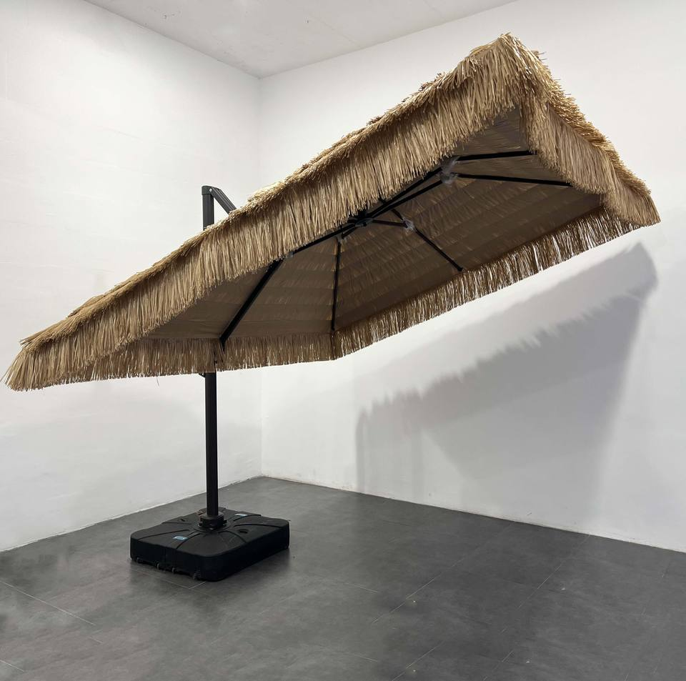 Uplion Luxury Garden Aluminum Big Size Parasol Waterproof Cantilever Patio Umbrella Paddy Straw Roma Umbrella for Hotel Outdoor