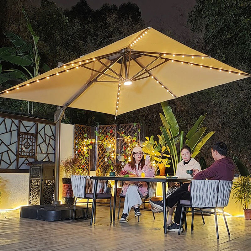 Uplion Aluminum LED Lights Garden Umbrella Outdoor Waterproof Large Cantilever Umbrella Solar Panel Patio Parasol Umbrella