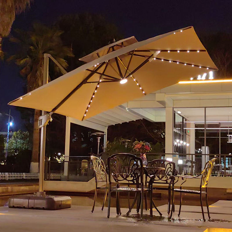 Uplion Aluminum LED Lights Garden Umbrella Outdoor Waterproof Large Cantilever Umbrella Solar Panel Patio Parasol Umbrella