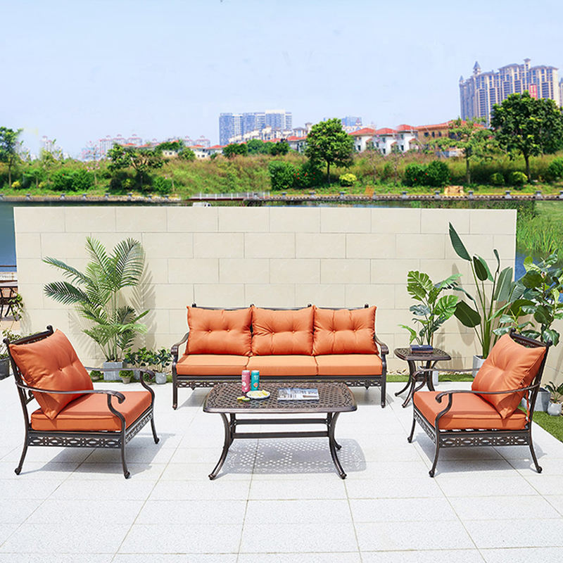Traditional High Quality Cast Aluminum Waterproof Sunproof Leisure Villa Balcony Furniture Set Garden Sofa with Cushions