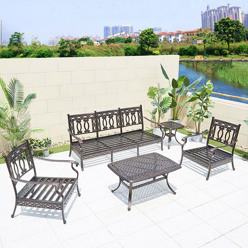 Traditional High Quality Cast Aluminum Waterproof Sunproof Leisure Villa Balcony Furniture Set Garden Sofa with Cushions