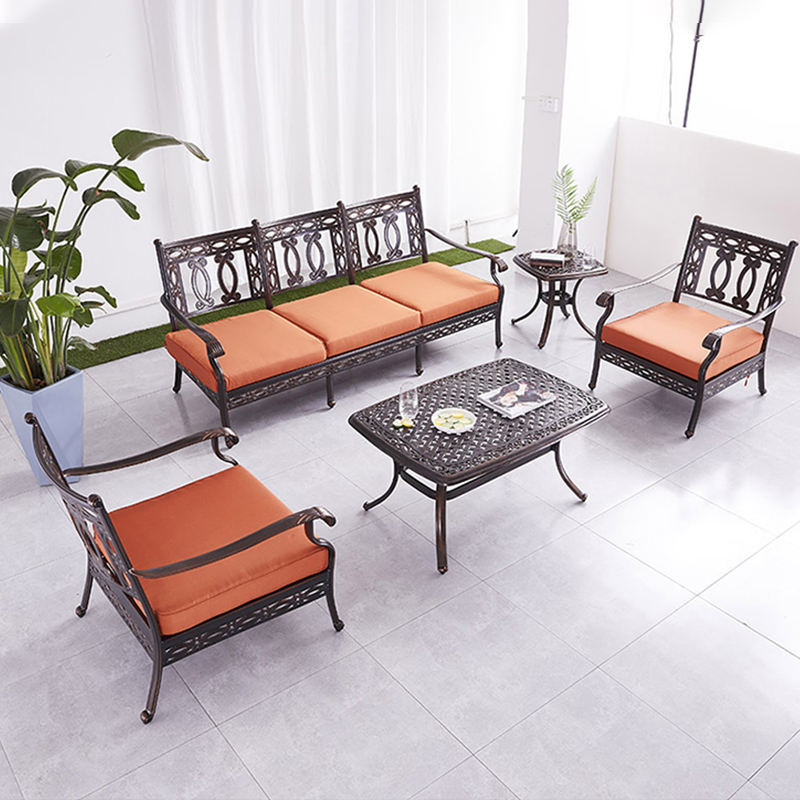 Traditional High Quality Cast Aluminum Waterproof Sunproof Leisure Villa Balcony Furniture Set Garden Sofa with Cushions