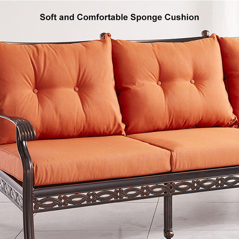 Traditional High Quality Cast Aluminum Waterproof Sunproof Leisure Villa Balcony Furniture Set Garden Sofa with Cushions