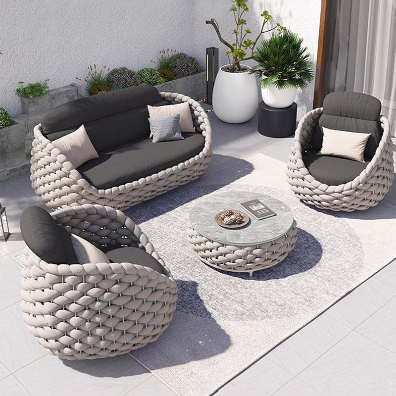 Hot Sale Nordic Style Patio Casual Rattan Garden Furniture Set Metal Frame Modern Outdoor Furniture Sofas for Hotel Villa