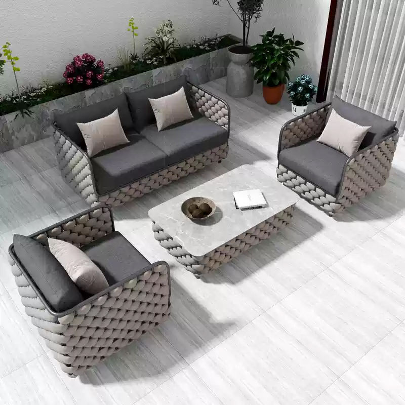 Hot Sale Nordic Style Patio Casual Rattan Garden Furniture Set Metal Frame Modern Outdoor Furniture Sofas for Hotel Villa