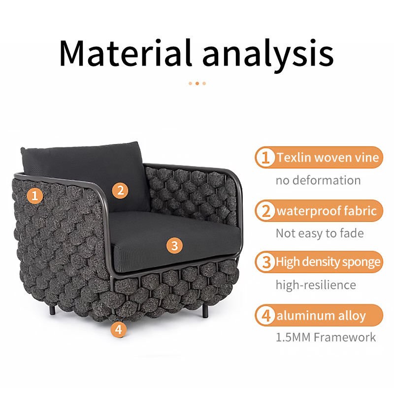 Hot Sale Nordic Style Patio Casual Rattan Garden Furniture Set Metal Frame Modern Outdoor Furniture Sofas for Hotel Villa