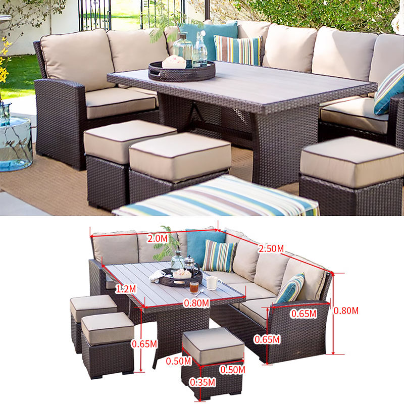 L Shape Corner Sofa Set Wicker Lounger Chair Outdoor Backyard PE Rattan Sofa Set