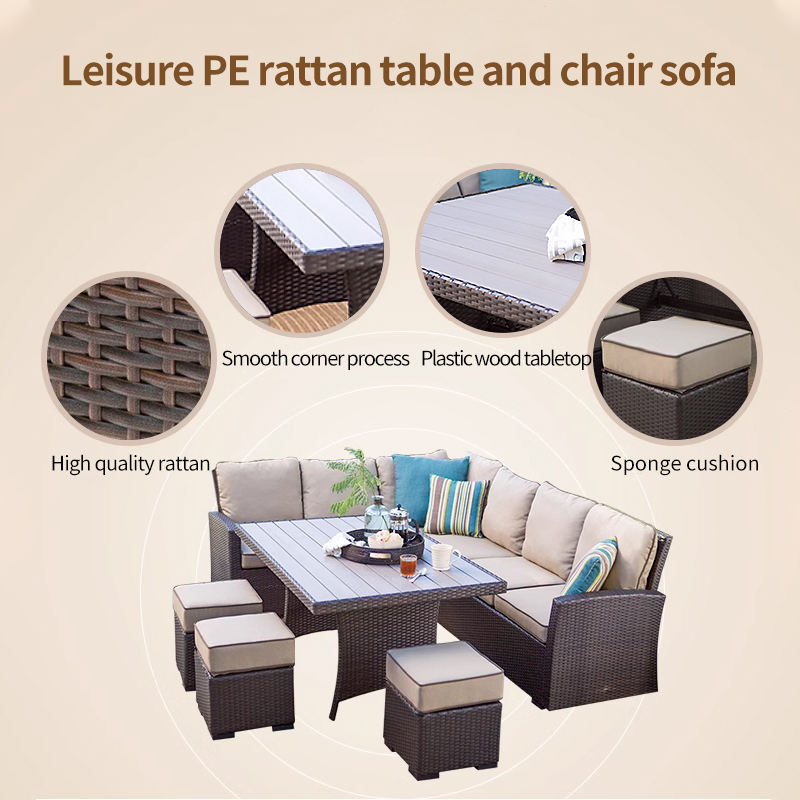 L Shape Corner Sofa Set Wicker Lounger Chair Outdoor Backyard PE Rattan Sofa Set