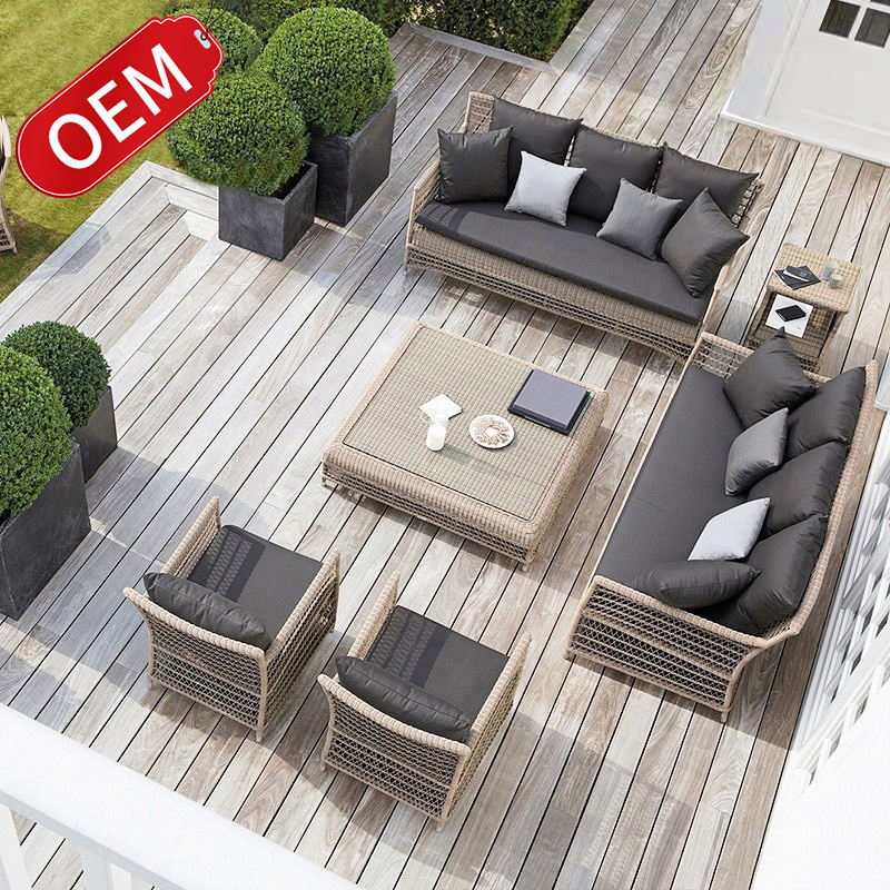 Popular Pastoral Style Outdoor Pe Rattan Sofo Courtyard Weaved Rope Couch Resort Hotel Restaurant Sofa Furniture Set