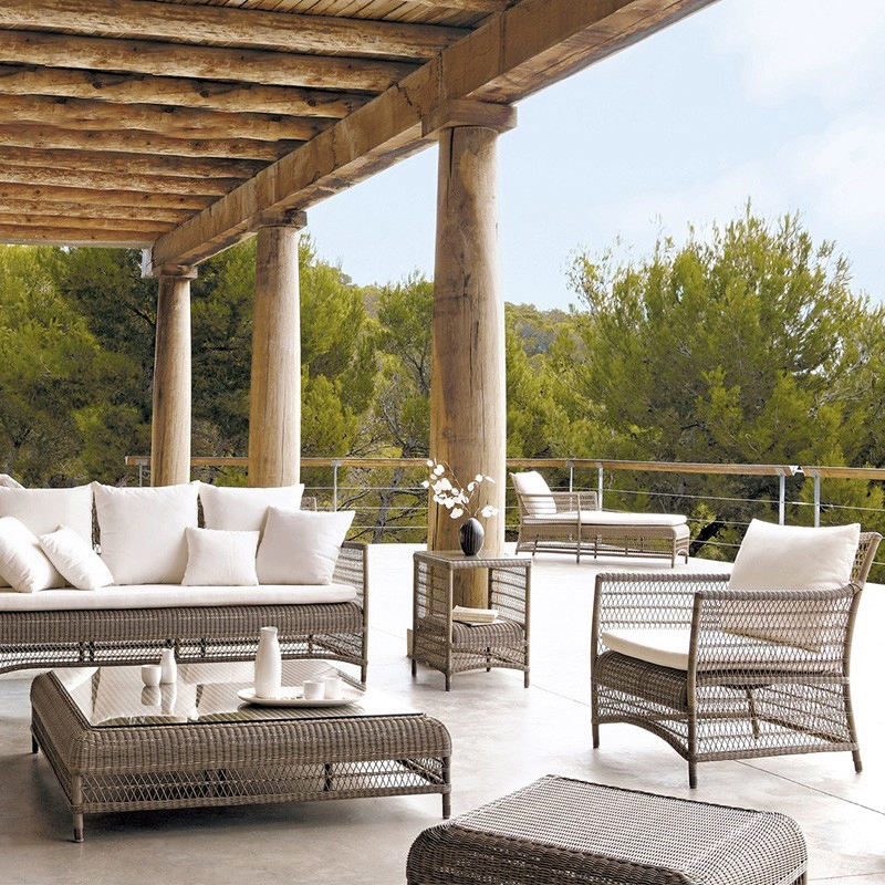 Popular Pastoral Style Outdoor Pe Rattan Sofo Courtyard Weaved Rope Couch Resort Hotel Restaurant Sofa Furniture Set