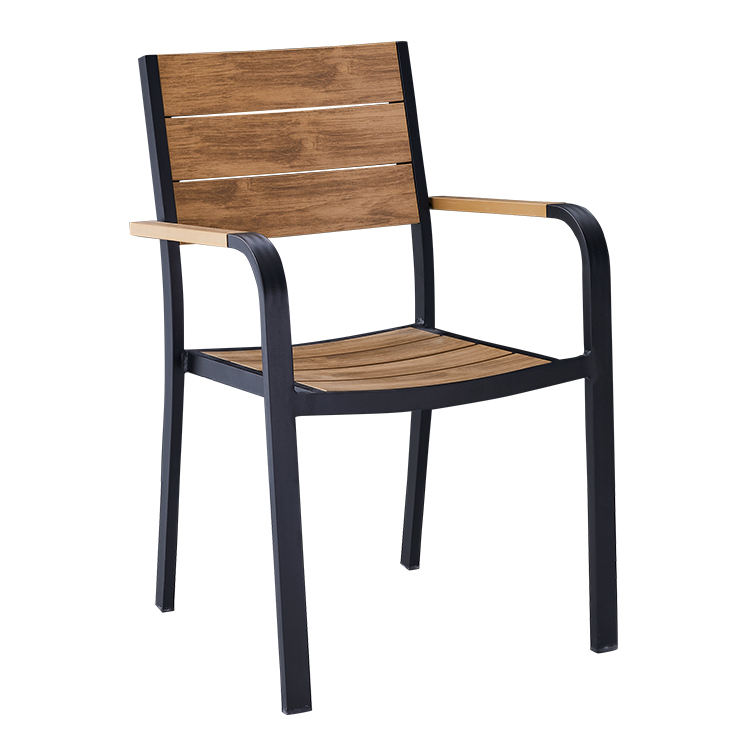 Modern Outdoor Garden Furniture Black Frame Restaurant Chair Arm Stackable Dining Room Chairs