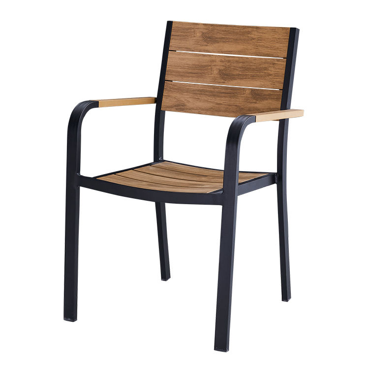 Modern Outdoor Garden Furniture Black Frame Restaurant Chair Arm Stackable Dining Room Chairs