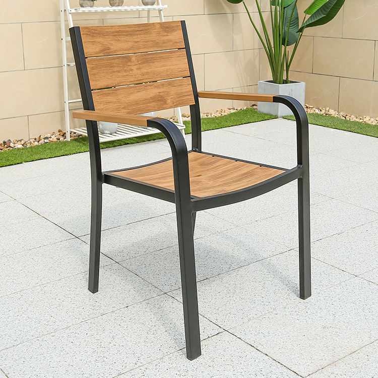 Modern Outdoor Garden Furniture Black Frame Restaurant Chair Arm Stackable Dining Room Chairs