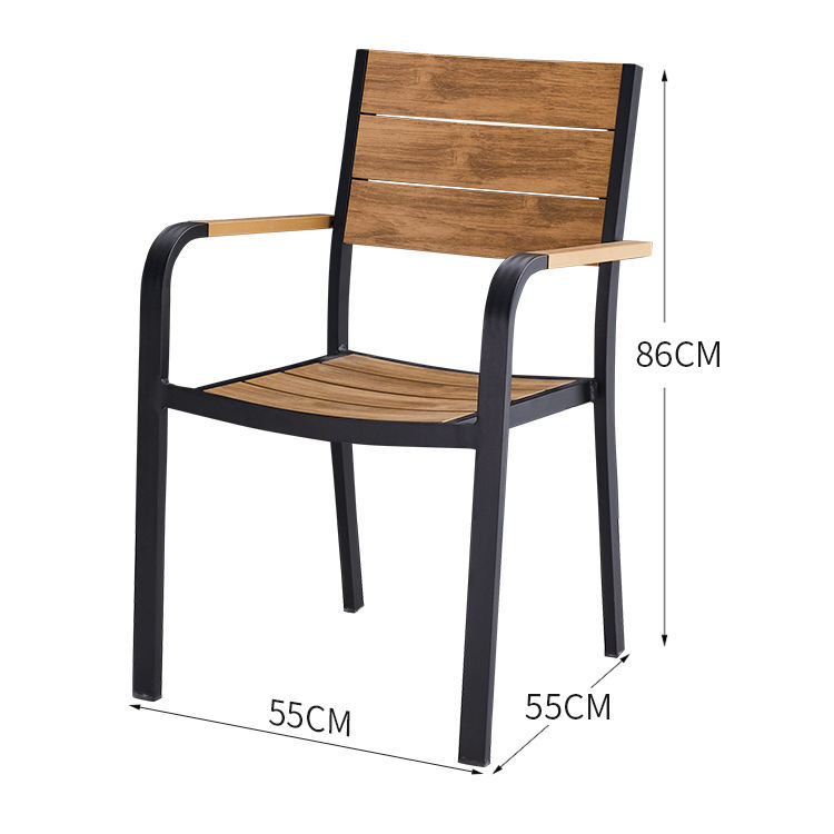 Modern Outdoor Garden Furniture Black Frame Restaurant Chair Arm Stackable Dining Room Chairs