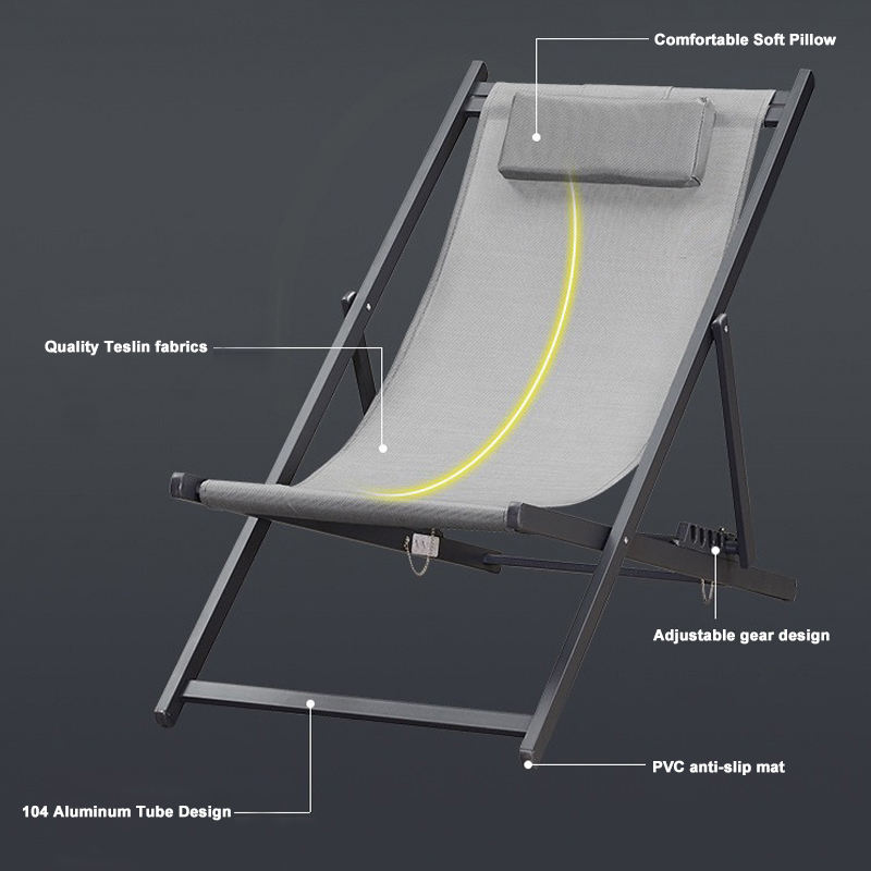 New Hot-selling Aluminum Frame Teslin Fabric Portable Adjustable Folding Outdoor Beach Chairs Balcony Chair