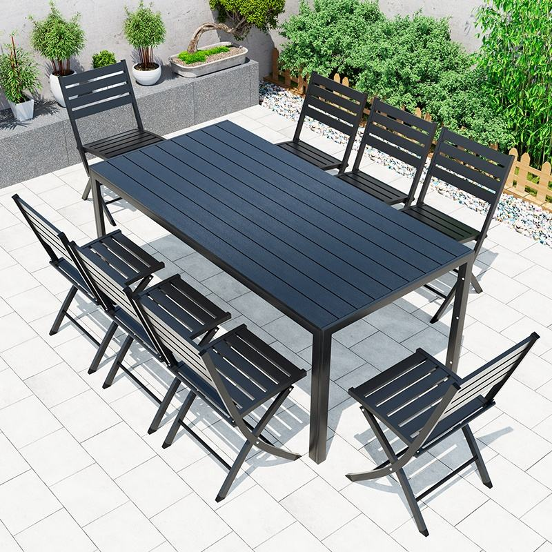 Modern Outdoor Black Waterproof Patio Foldable Table and Chairs Set for Backyard Courtyard