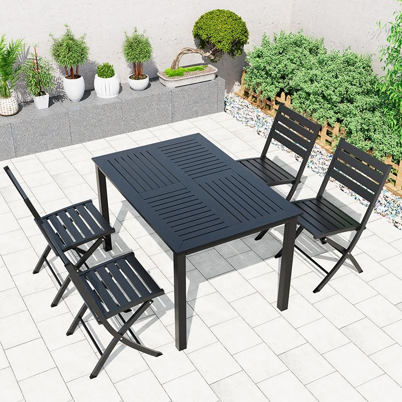 Modern Outdoor Black Waterproof Patio Foldable Table and Chairs Set for Backyard Courtyard