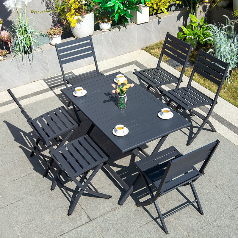 Modern Outdoor Black Waterproof Patio Foldable Table and Chairs Set for Backyard Courtyard