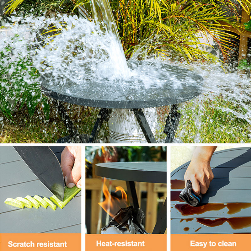 Modern Outdoor Black Waterproof Patio Foldable Table and Chairs Set for Backyard Courtyard