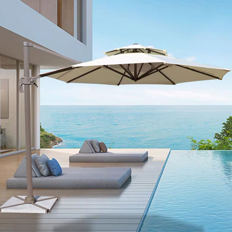 FEAMONT Good Quality Aluminum Dia.3M Round Outdoor Solar Led Rome Parasol Patio Umbrella With Adjustable Turning Base