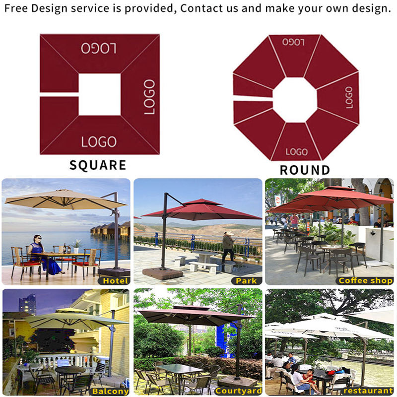 FEAMONT Good Quality Aluminum Dia.3M Round Outdoor Solar Led Rome Parasol Patio Umbrella With Adjustable Turning Base