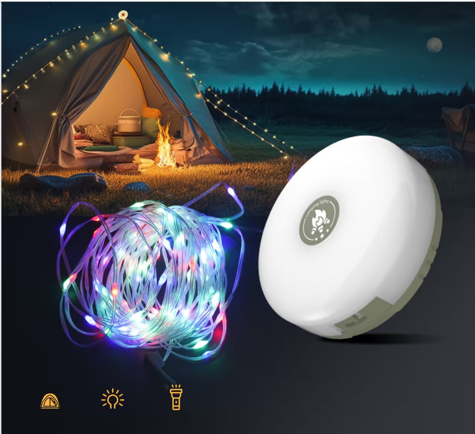 Portable Camping String Lights, Durable and Waterproof Outdoor Camping Lamps With High Brightness LED Battery Powered