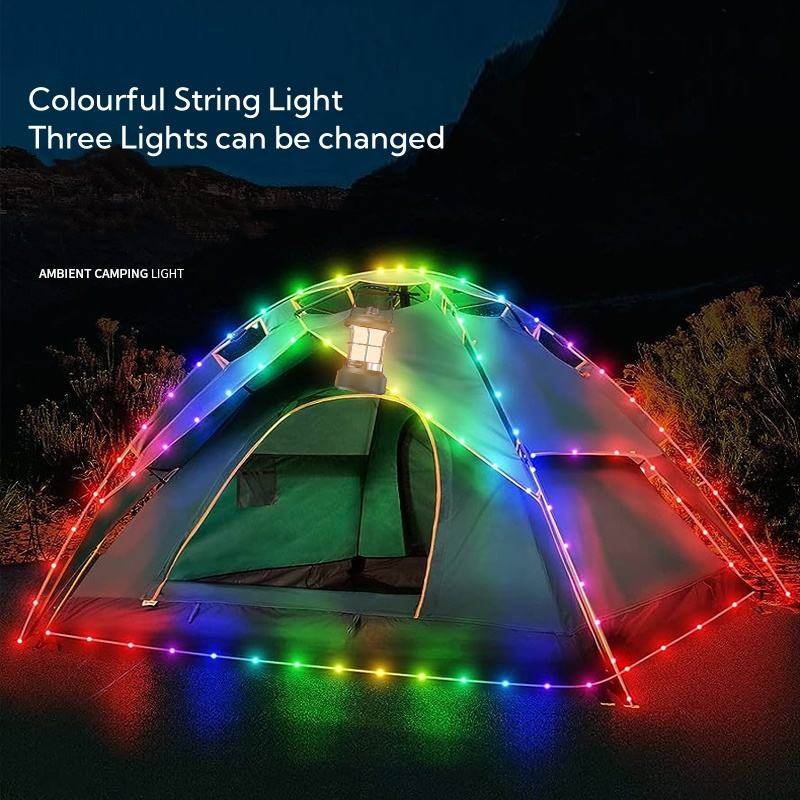 Retro LED 15M Camping String Light, Rechargeable Waterproof Hanging Light, Extra Long String Light for Outdoor Camping