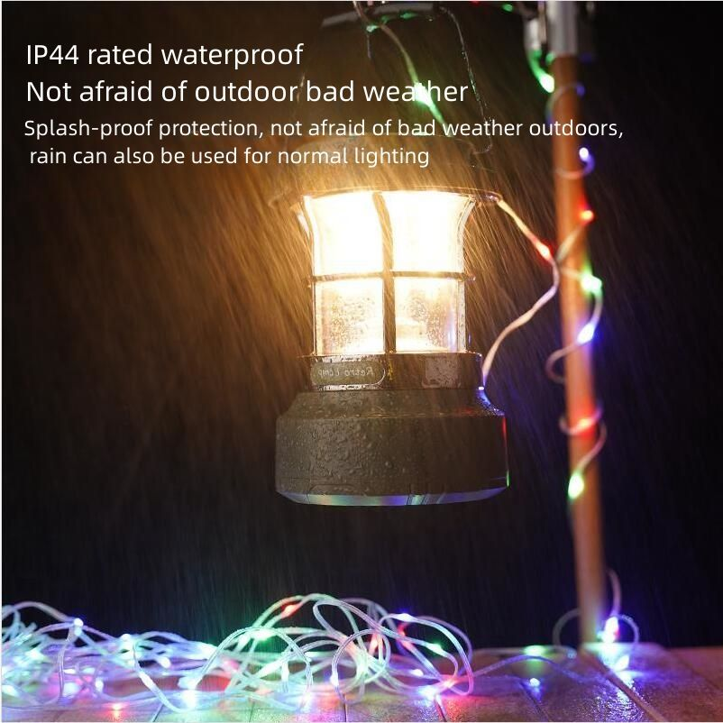Retro LED 15M Camping String Light, Rechargeable Waterproof Hanging Light, Extra Long String Light for Outdoor Camping