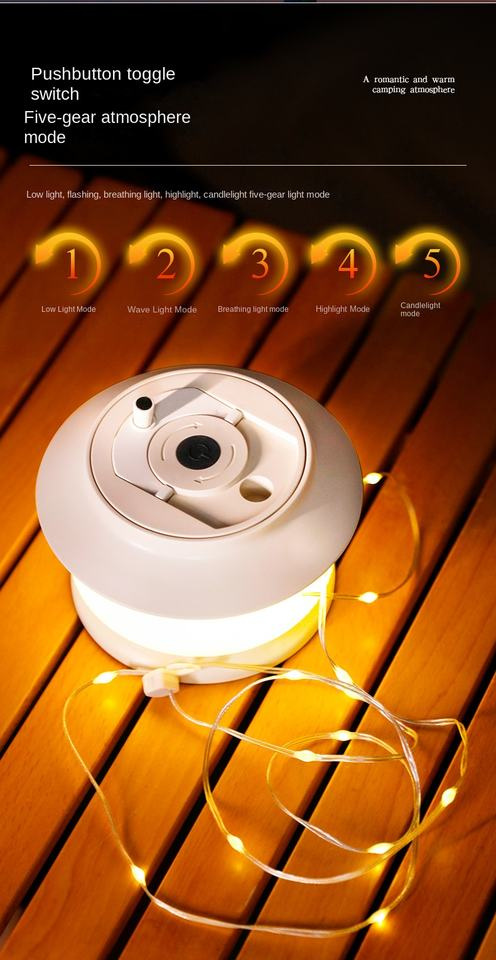 20m LED Camping String Light, Waterproof Outdoor Lights with Lantern Mode, Rechargeable Rollable String Lights for Outdoor
