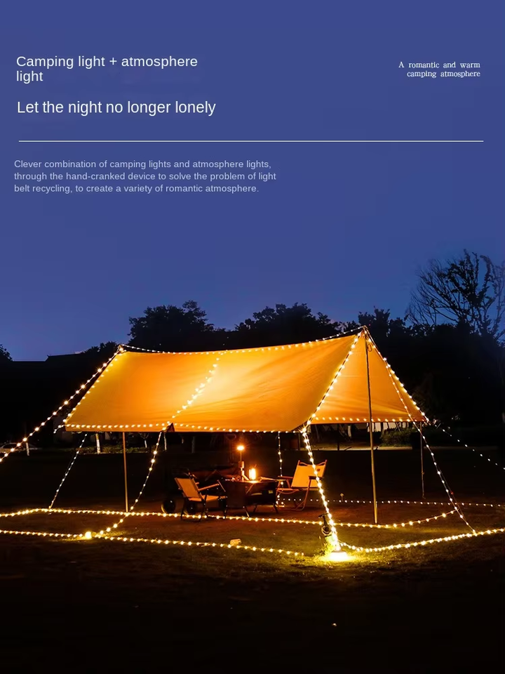 20m LED Camping String Light, Waterproof Outdoor Lights with Lantern Mode, Rechargeable Rollable String Lights for Outdoor
