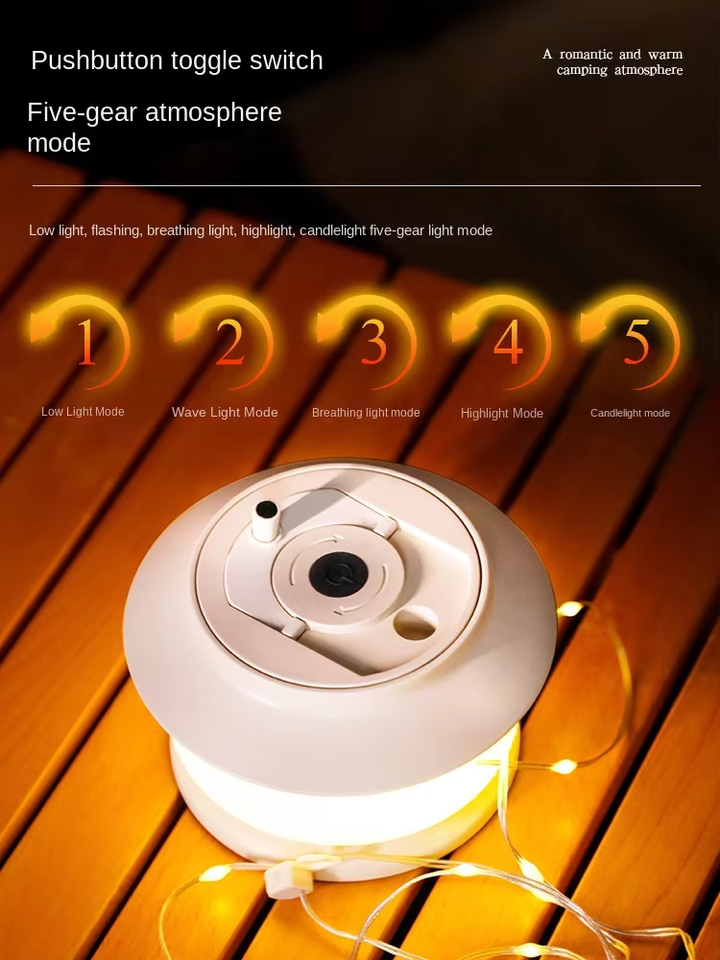 20m LED Camping String Light, Waterproof Outdoor Lights with Lantern Mode, Rechargeable Rollable String Lights for Outdoor