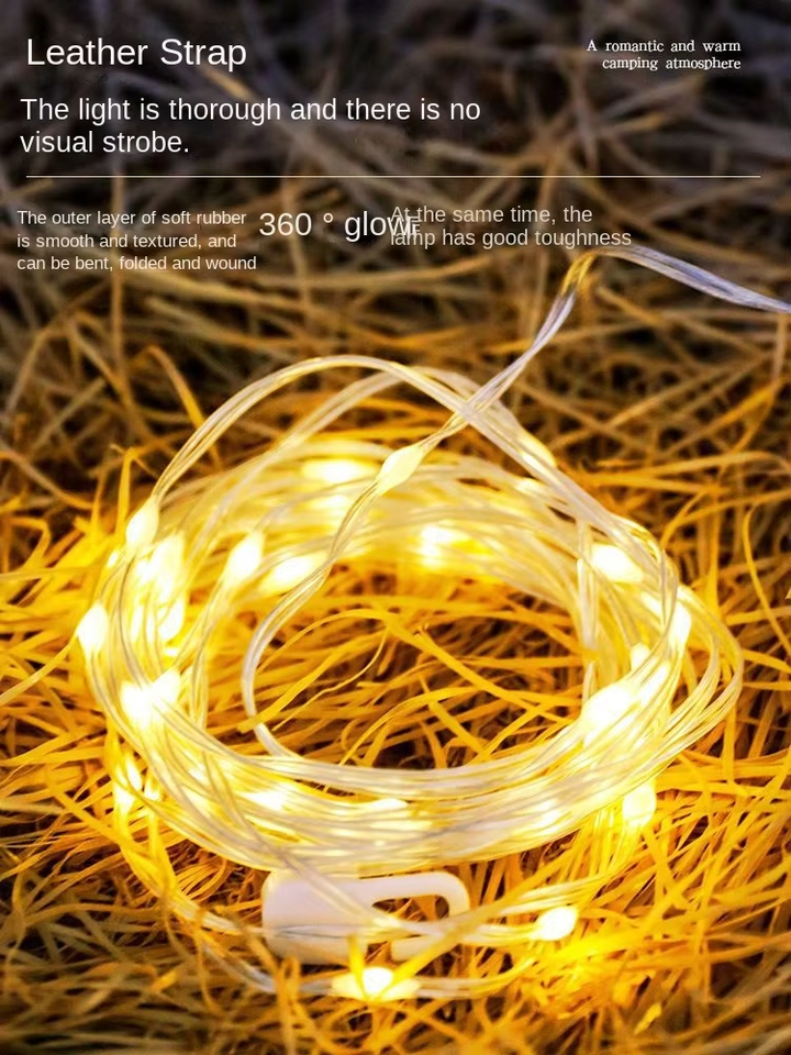 20m LED Camping String Light, Waterproof Outdoor Lights with Lantern Mode, Rechargeable Rollable String Lights for Outdoor