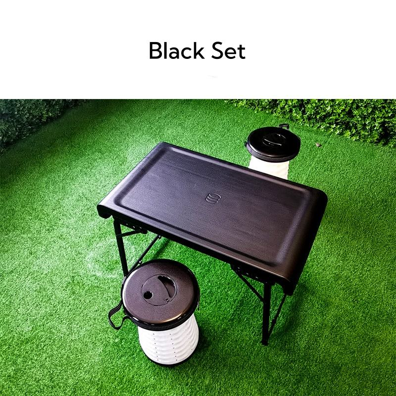 Folding Stool Table Set, Lightweight Sturdy Folding Stool Table Set(2 Stool 1 Table) for Outdoor Fishing Camping