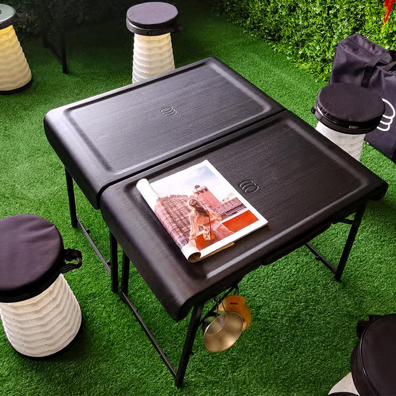 Folding Stool Table Set, Lightweight Sturdy Folding Stool Table Set(2 Stool 1 Table) for Outdoor Fishing Camping