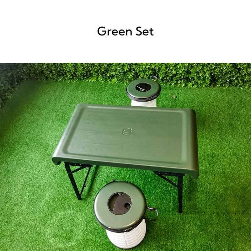 Folding Stool Table Set, Lightweight Sturdy Folding Stool Table Set(2 Stool 1 Table) for Outdoor Fishing Camping