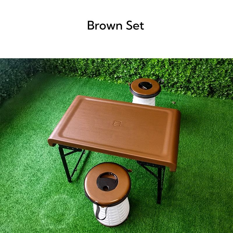 Folding Stool Table Set, Lightweight Sturdy Folding Stool Table Set(2 Stool 1 Table) for Outdoor Fishing Camping