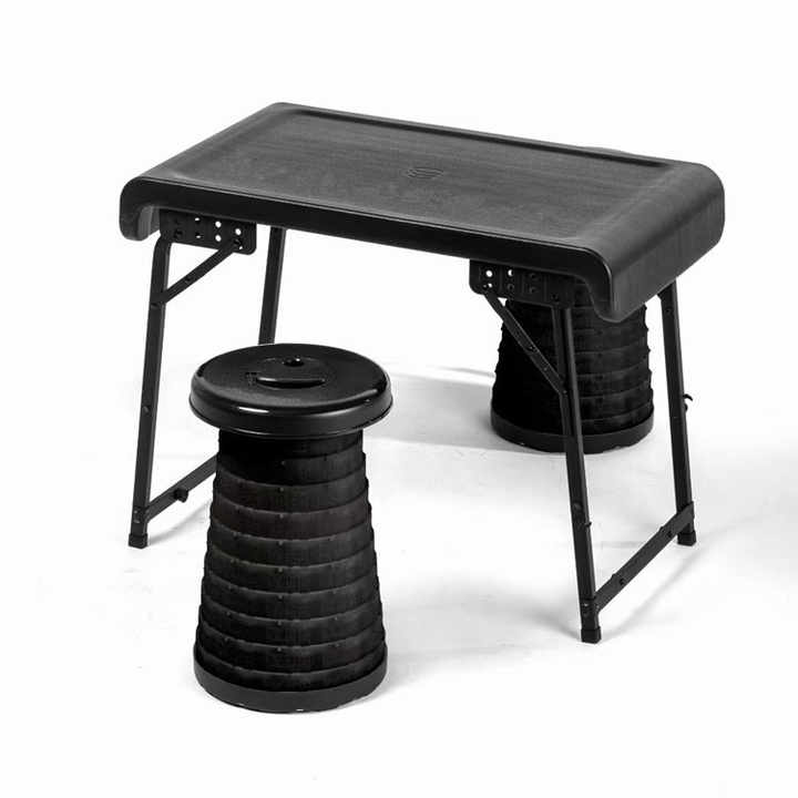 Folding Stool Table Set, Lightweight Sturdy Folding Stool Table Set(2 Stool 1 Table) for Outdoor Fishing Camping