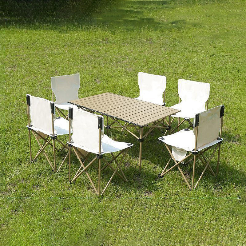 Lightweight Foldable Aluminum and Wood Camping Table and Chair Set Portable Outdoor Picnic Furniture for Hiking and Dining Use