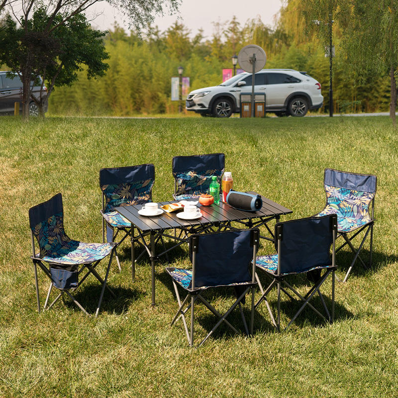 Lightweight Foldable Aluminum and Wood Camping Table and Chair Set Portable Outdoor Picnic Furniture for Hiking and Dining Use