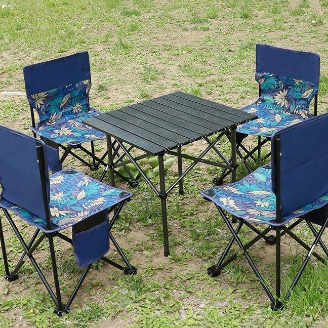 Lightweight Foldable Aluminum and Wood Camping Table and Chair Set Portable Outdoor Picnic Furniture for Hiking and Dining Use
