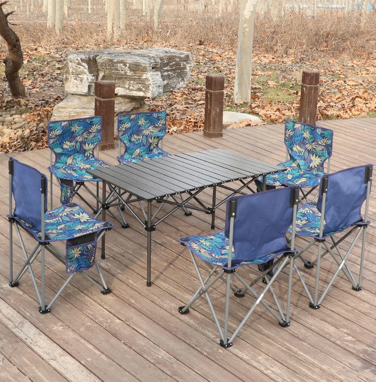 Lightweight Foldable Aluminum and Wood Camping Table and Chair Set Portable Outdoor Picnic Furniture for Hiking and Dining Use