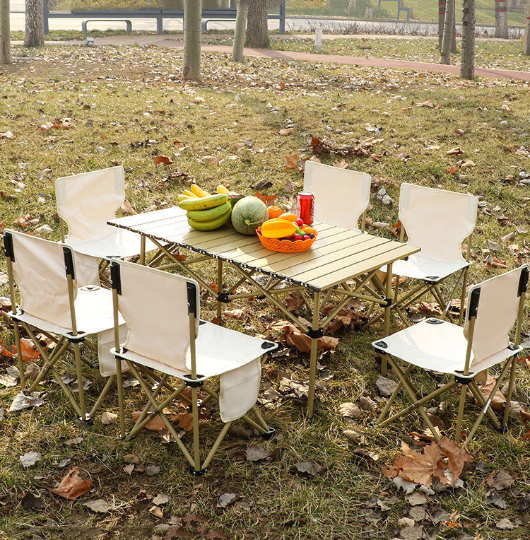 Lightweight Foldable Aluminum and Wood Camping Table and Chair Set Portable Outdoor Picnic Furniture for Hiking and Dining Use