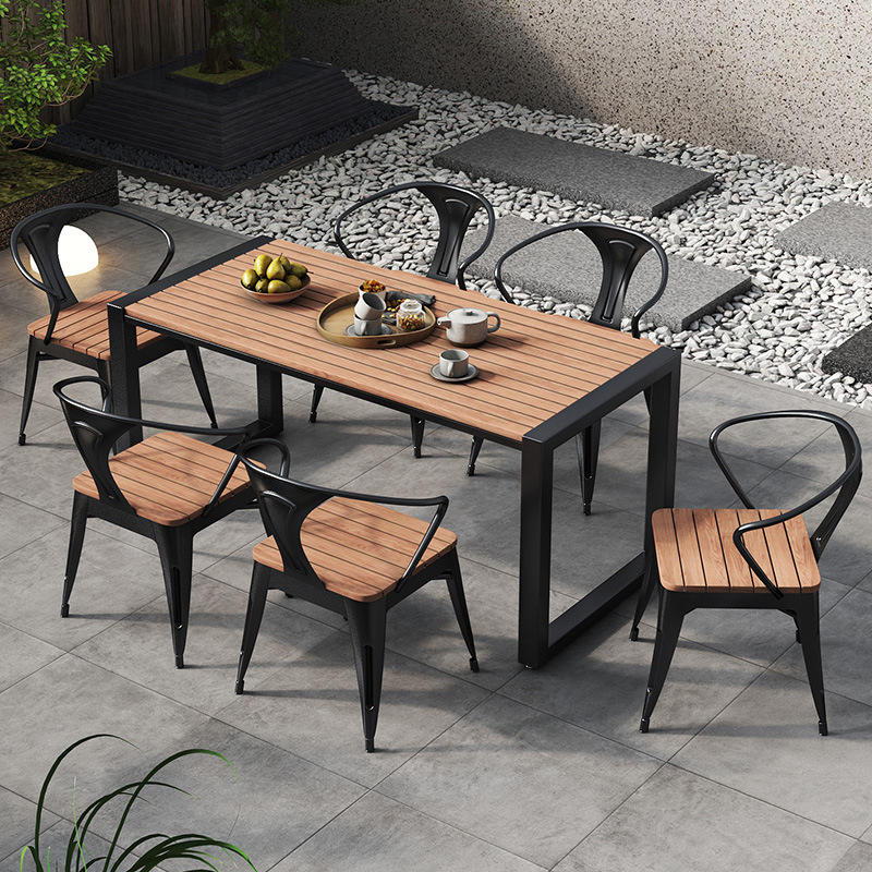 Stylish Garden Terrace Furniture Set With Plastic Wood Table and Metal Frame Chairs for Outdoor Garden Table Chair