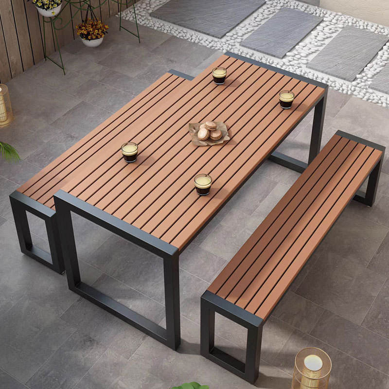 Stylish Garden Terrace Furniture Set With Plastic Wood Table and Metal Frame Chairs for Outdoor Garden Table Chair