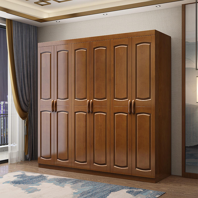 Modern Chinese Solid Wood Oak Wardrobe New All Solid Wood Pairs of Doors Wooden Three Four Five Doors for Bedroom Living Room