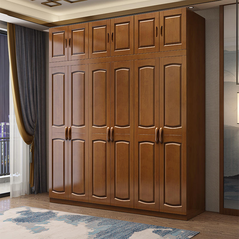 Modern Chinese Solid Wood Oak Wardrobe New All Solid Wood Pairs of Doors Wooden Three Four Five Doors for Bedroom Living Room